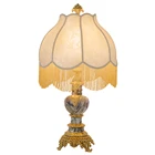 Antique design hotel decorative luxury copper brass table lamp for hotel reading lamp with fabric shades