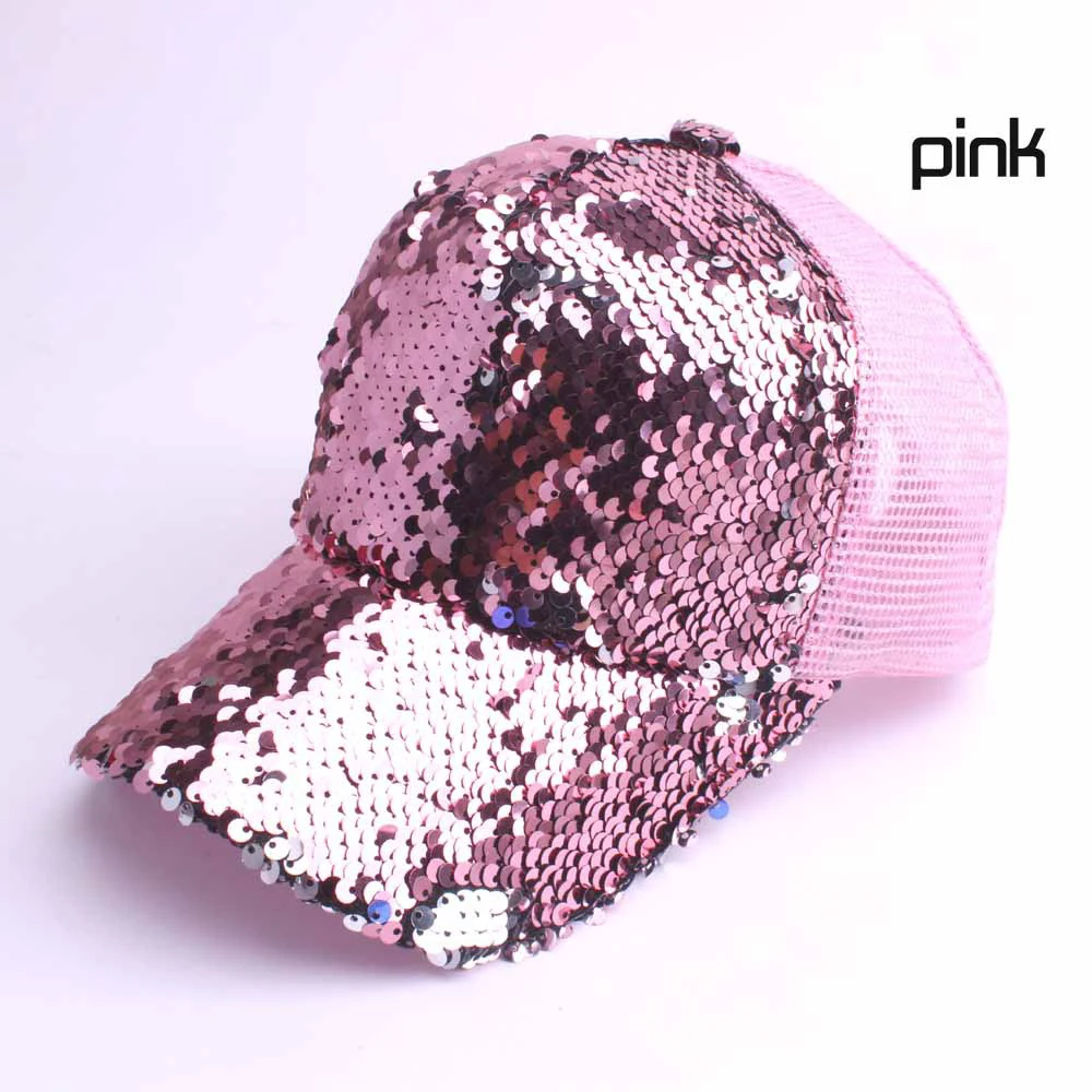 2019 Glitter Ponytail Baseball Cap Messy Bun Dad Hats For Women Sequins Shine Summer Mesh Trucker Hat Snapback Hip Hop Caps