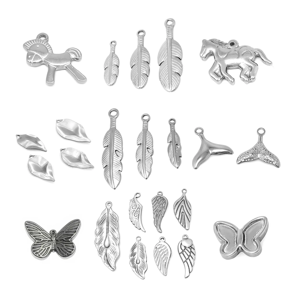 30-100pcs/bag Stainless Steel Butterfly Dolphin Tail Charms Feather Wing Leaf Pendants For DIY Bracelet Necklace Jewelry Making
30-100pcs/bag Stainless Steel Butterfly Dolphin Tail Charms Feather Wing Leaf Pendants For DIY Bracelet Necklace Jewelry Making