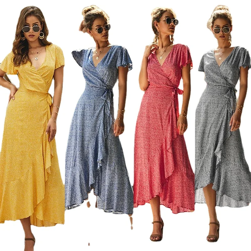 Women's Bohemian Floral Printed Wrap V Neck Short Sleeve Split Beach Party Maxi Designer Long Dress
Women's Bohemian Floral Printed Wrap V Neck Short Sleeve Split Beach Party Maxi Designer Long Dress