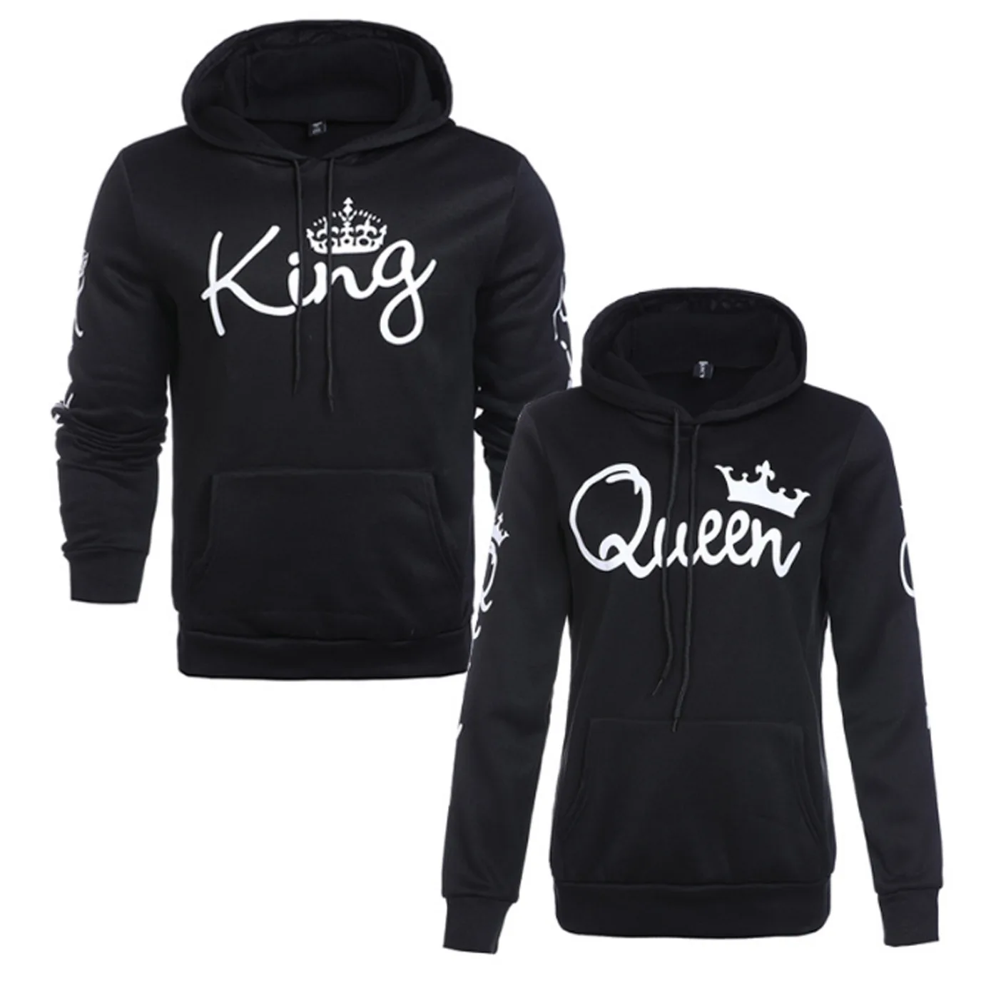 European and American men's letter crown printing solid color hooded pullover couple hoodie, Black
European and American men's letter crown printing solid color hooded pullover couple hoodie, Black