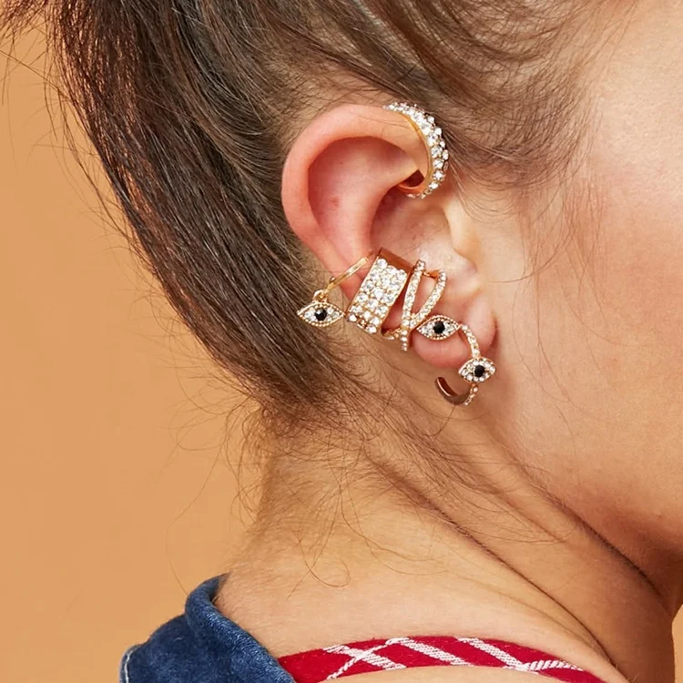 2020 New Fashion Eye Design Non Pierced Ear Clip Earrings Bohemian Stackable Rhinestones Ear Cuff Earrings Set Charm Earrings, Golden
2020 New Fashion Eye Design Non Pierced Ear Clip Earrings Bohemian Stackable Rhinestones Ear Cuff Earrings Set Charm Earrings, Golden