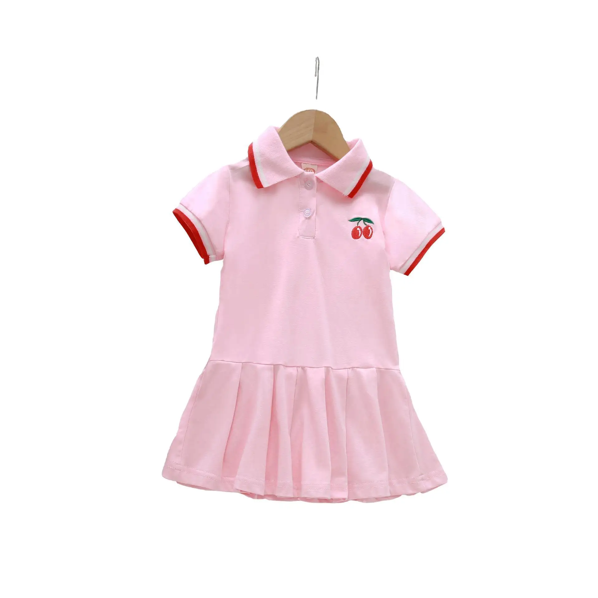 Wholesale Cherry Toddler Clothes Girls Summer Polo Dresses Embroidery cotton kids dress, Picture shows