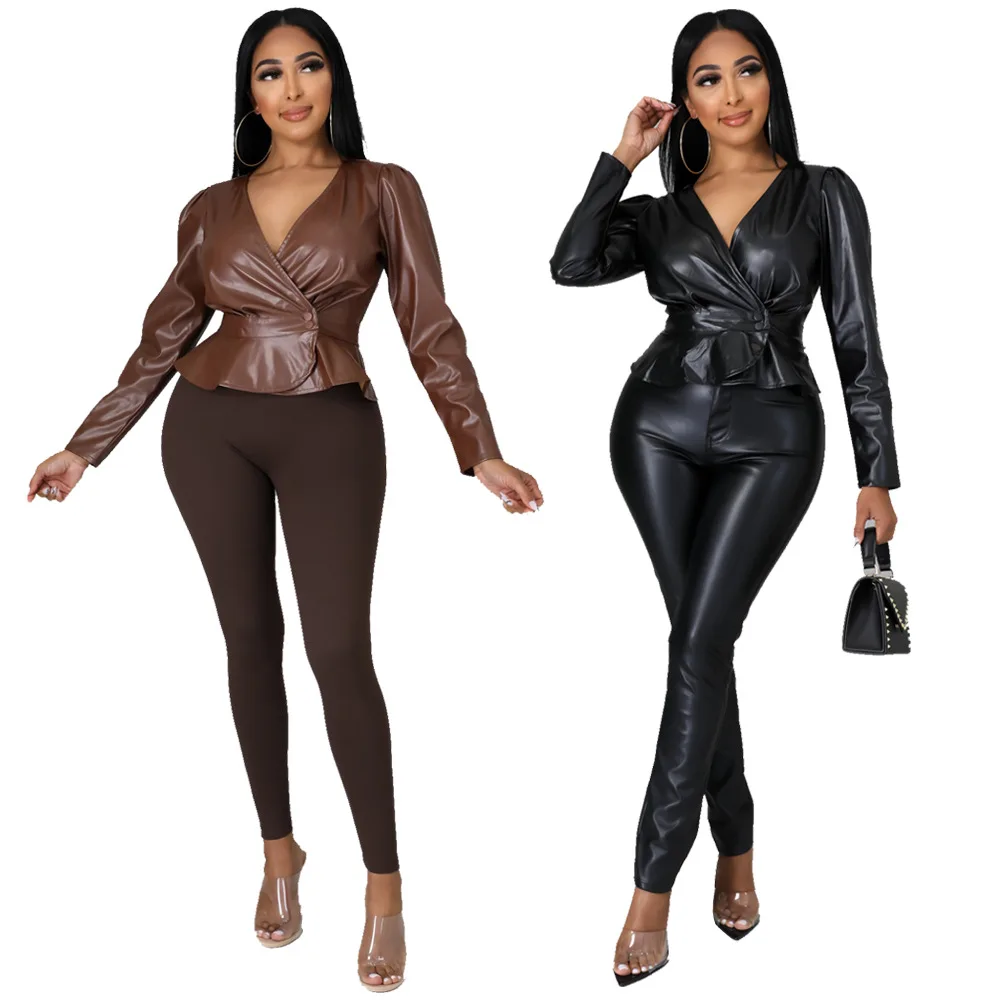 High Quality Long Sleeve V Neck Button Fashion Leather Cropped Top Sexy Fall Solid Color Pu Windbreaker Jacket, Picture color
High Quality Long Sleeve V Neck Button Fashion Leather Cropped Top Sexy Fall Solid Color Pu Windbreaker Jacket, Picture color