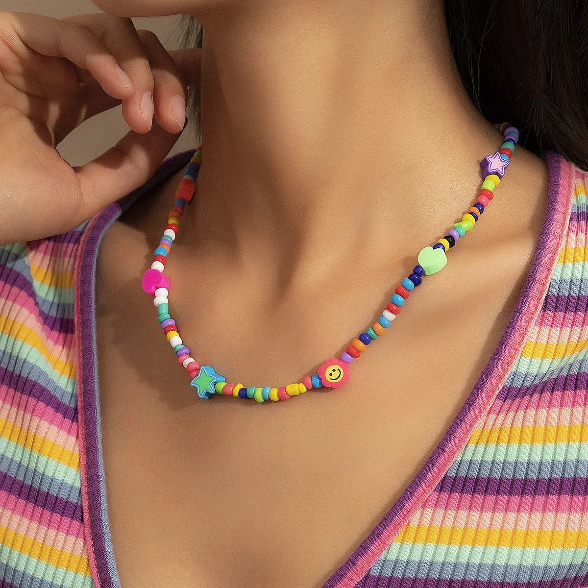 Fashion Ins popular bohemian native style colorful seed bead clay beaded choker bib necklace for women
Fashion Ins popular bohemian native style colorful seed bead clay beaded choker bib necklace for women