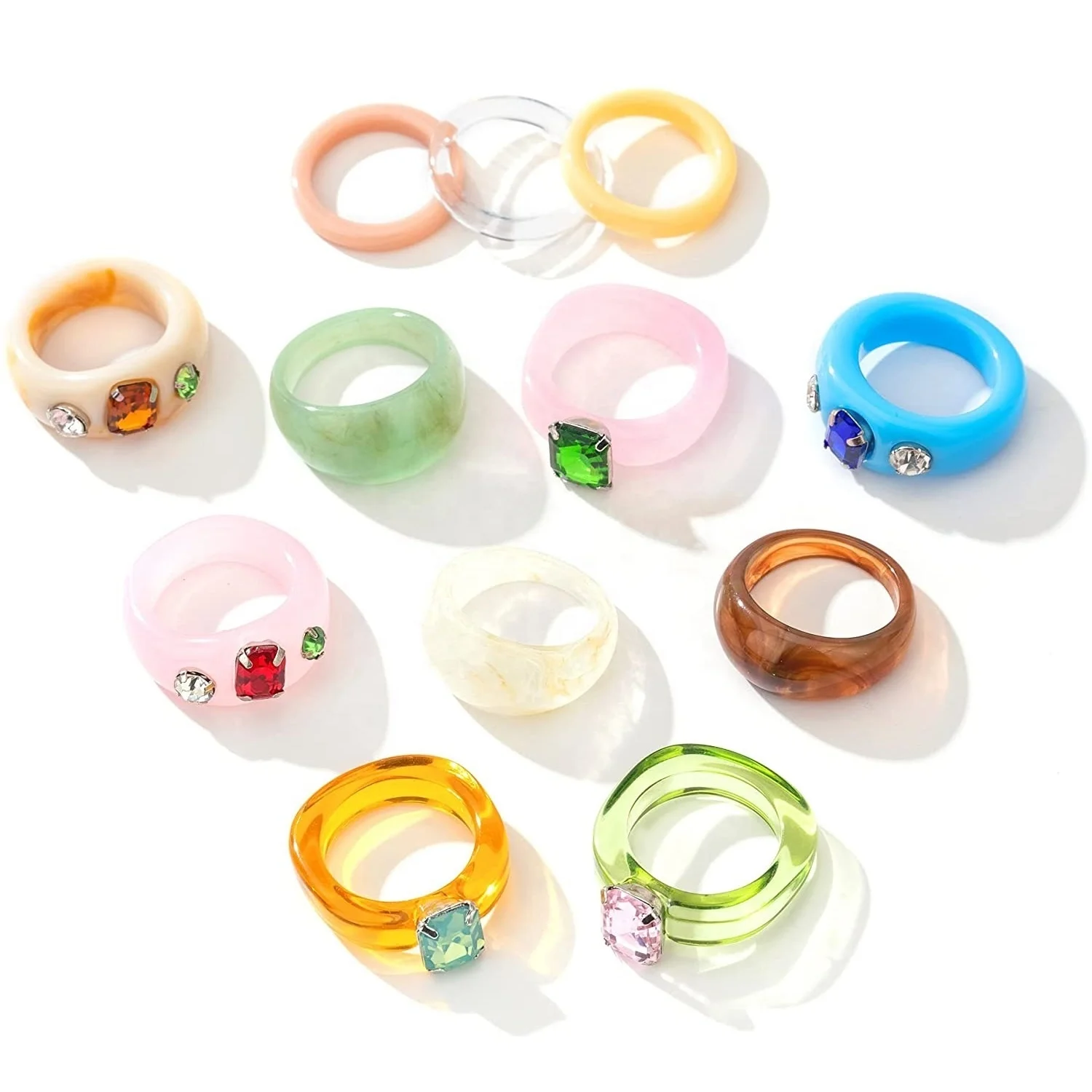 CLARMER 2021 Trendy Colorful Transparent Resin Rings Irregular Geometric Crystal Zircon Resin Rings for Women Girls Jewelry, Picture shows 
CLARMER 2021 Trendy Colorful Transparent Resin Rings Irregular Geometric Crystal Zircon Resin Rings for Women Girls Jewelry, Picture shows