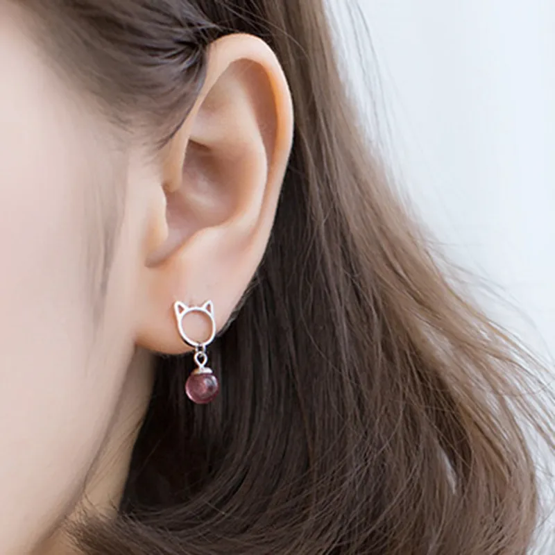 18K gold plated 925 sterling silver cute cat hollow pink beads stud earrings women party
18K gold plated 925 sterling silver cute cat hollow pink beads stud earrings women party