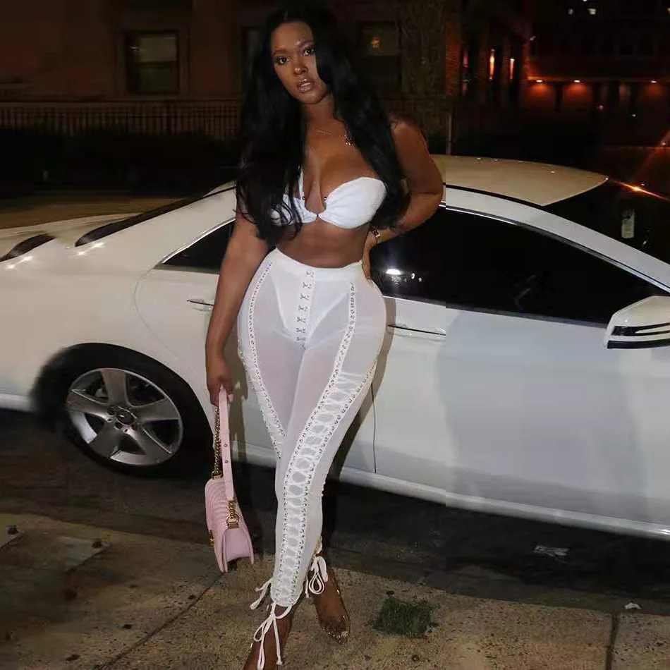 Hot Trendy Top Quality White Black Mesh Woman Pants Fashion Party Tight Bandage Lace up Leggings, Black, white
Hot Trendy Top Quality White Black Mesh Woman Pants Fashion Party Tight Bandage Lace up Leggings, Black, white