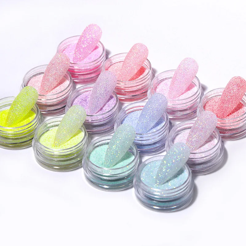 

Manufacture Wholesale DIY Nail Art Shining Colorful High Gloss Mineral Sand Effect Nail Art Glitter Dip Powder, 12 colors