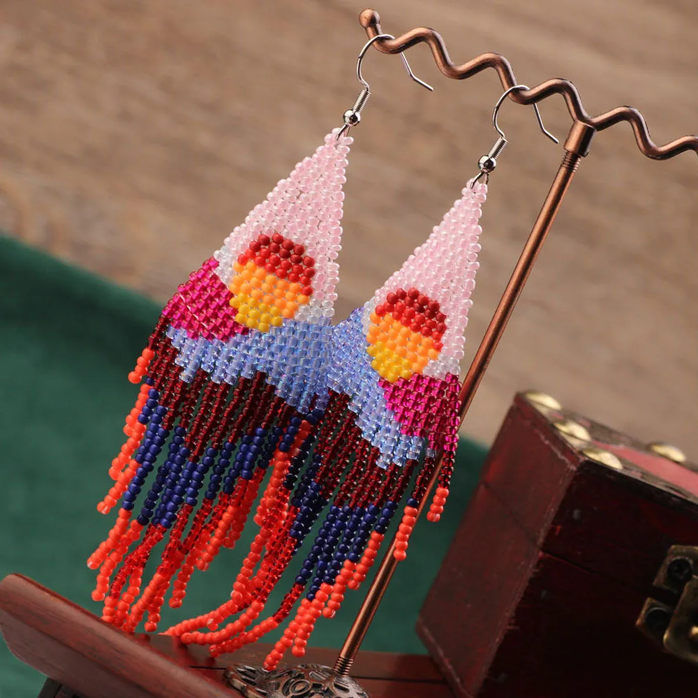 New Design Hot Sale Charming Hand Woven Beads Tassel Red Purple Green Long Earrings For Women
New Design Hot Sale Charming Hand Woven Beads Tassel Red Purple Green Long Earrings For Women