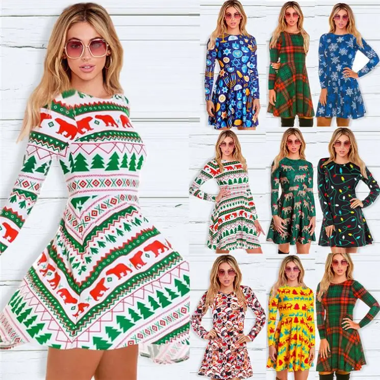 W8596 christmas clothing women party dresses sexy printed o neck womens clothing dress
W8596 christmas clothing women party dresses sexy printed o neck womens clothing dress