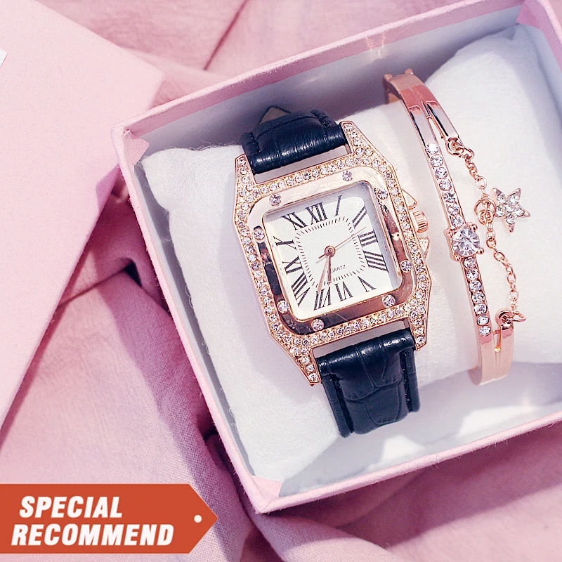 2022 Hot Sale Women watch Ladies Fashion Leather Strap Square Diamond Quartz Wrist Bracelet Watches Gift Set
2022 Hot Sale Women watch Ladies Fashion Leather Strap Square Diamond Quartz Wrist Bracelet Watches Gift Set