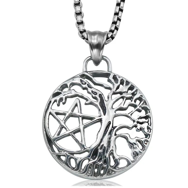 New Pentacle Tree Of Life Pendant Fashion Hollow Wishing Tree Necklace In Stainless Steel Coin Pendant Necklace, As picture
New Pentacle Tree Of Life Pendant Fashion Hollow Wishing Tree Necklace In Stainless Steel Coin Pendant Necklace, As picture