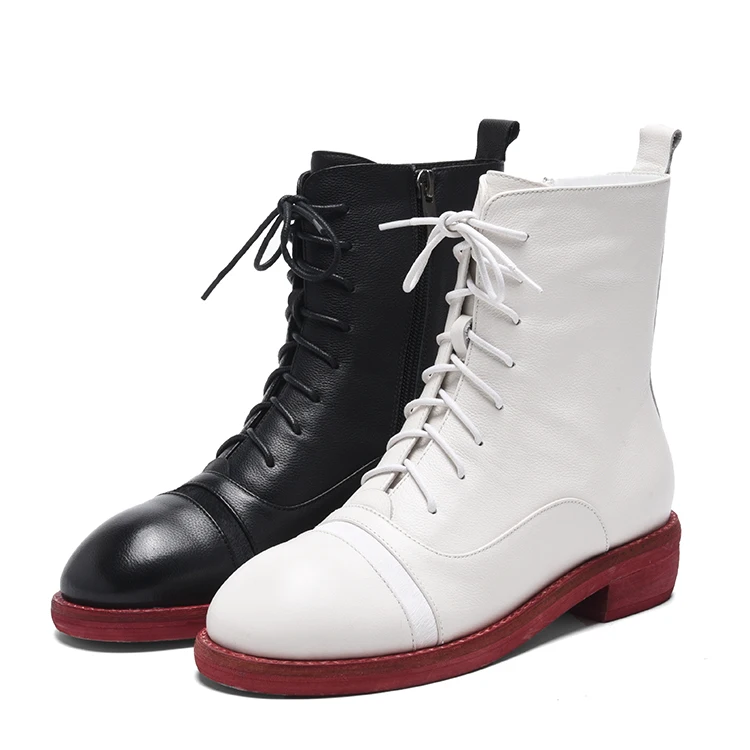 Black White Handmade Girls Leather Autumn Winter Ankle Boots Shoes Shoelace Zip-up Trendying Custom Womens Winter Boots
Black White Handmade Girls Leather Autumn Winter Ankle Boots Shoes Shoelace Zip-up Trendying Custom Womens Winter Boots