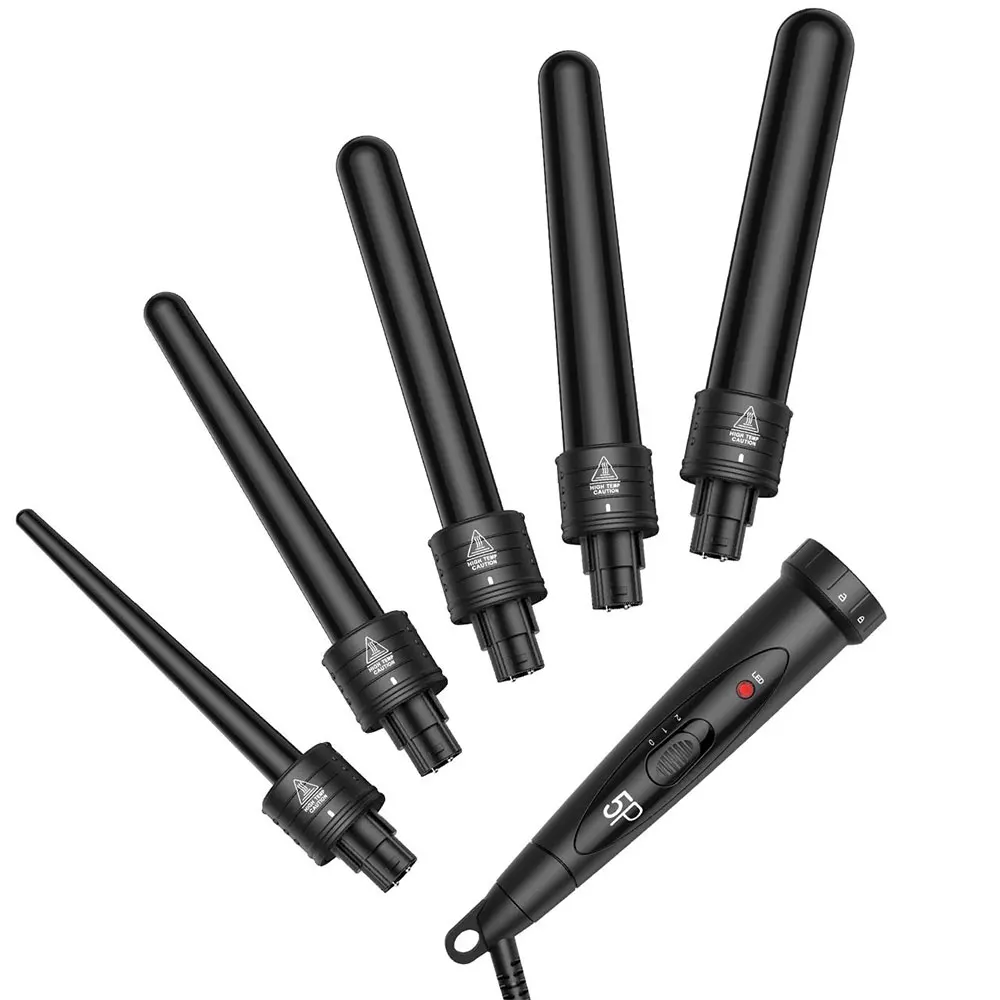 

Hot New Hair Tools 5 in 1 Curling Iron Wand Tongs Set With 5 Interchangeable Hair Curler Electric Curling Iron Wand, Black