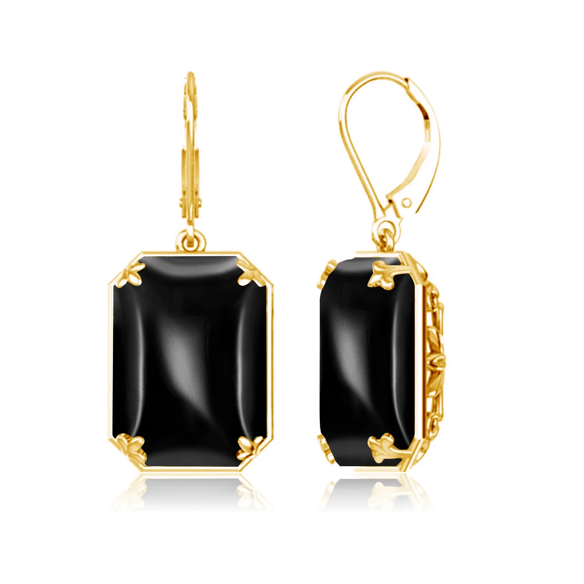 

Fine Jewelry Vintage Baroque Art Delicate Filigree Natural Black Onyx Agate 18K Gold Color 925 Sterling Silver Women Earrings