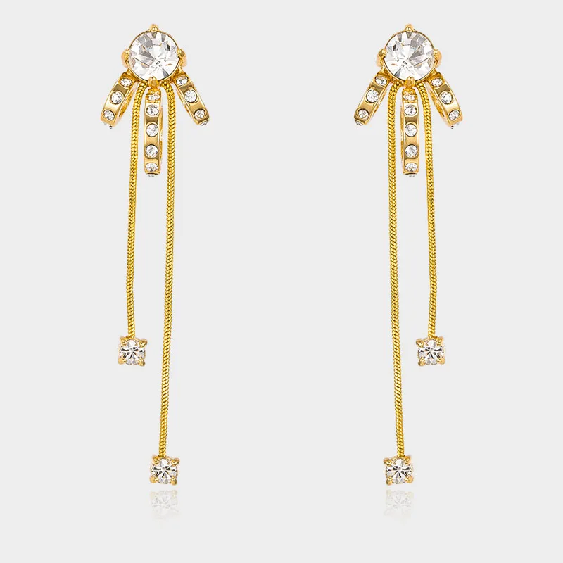 Sweet And Versatile Style Bow In Brass 18k Gold Plated And Diamonds Long Tassel Earrings, Rose gold
Sweet And Versatile Style Bow In Brass 18k Gold Plated And Diamonds Long Tassel Earrings, Rose gold