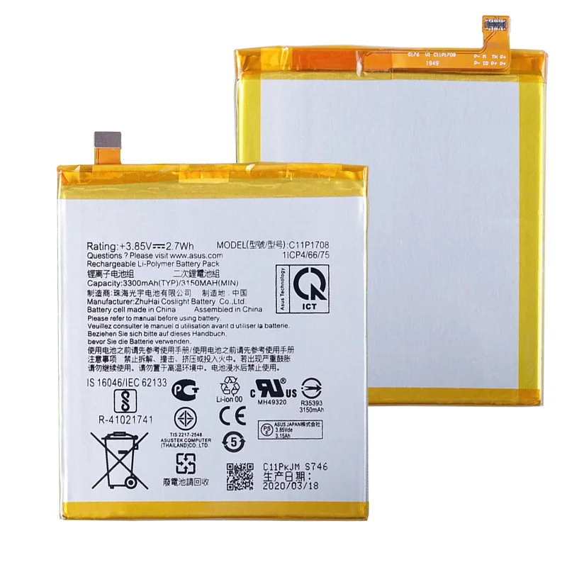 Original 3300mAh Replacement Battery C11P1708 for ASUS Zenfone 5 Series Black Stock Zenfone 5 5Z X00QD ZS620KL Z01RD Models
Original 3300mAh Replacement Battery C11P1708 for ASUS Zenfone 5 Series Black Stock Zenfone 5 5Z X00QD ZS620KL Z01RD Models