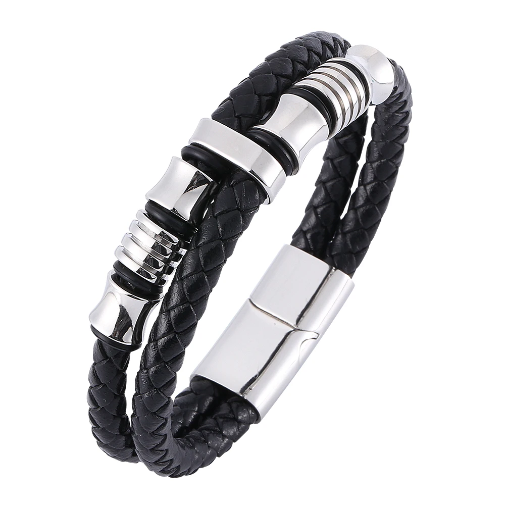 SP0026 Mens Double Layers Strand Braided Genuine Leather Stainless Steel Charm Bangle Bracelet
SP0026 Mens Double Layers Strand Braided Genuine Leather Stainless Steel Charm Bangle Bracelet