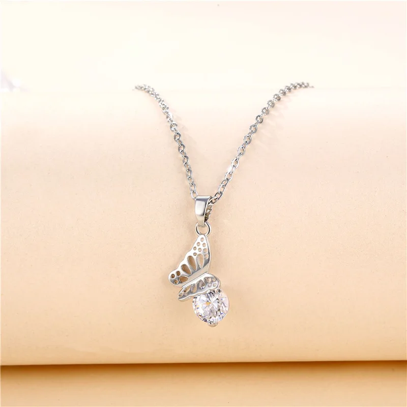 White Gold Plated Hollow Butterfly Choker Necklace Stainless Steel Chain Zircon Pendant Necklace Fashion Women Jewelry
White Gold Plated Hollow Butterfly Choker Necklace Stainless Steel Chain Zircon Pendant Necklace Fashion Women Jewelry