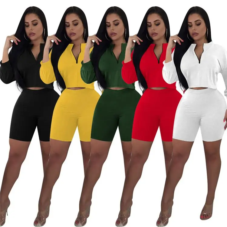 08AF702 new arrival multi color fashion deep v bodycon casual woman solid two piece short set
08AF702 new arrival multi color fashion deep v bodycon casual woman solid two piece short set