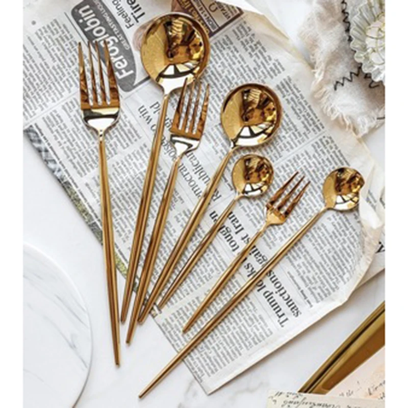 Golden Color 304 Stainless Steel Cutlery Steak Western Tableware Cutlery Four -piece Household spoon fork set, As picture
Golden Color 304 Stainless Steel Cutlery Steak Western Tableware Cutlery Four -piece Household spoon fork set, As picture