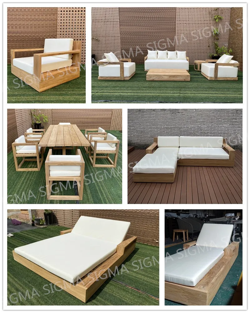 curved silhouette outdoor furniture patio durable premium teak wood sofa garden sofas sectionals