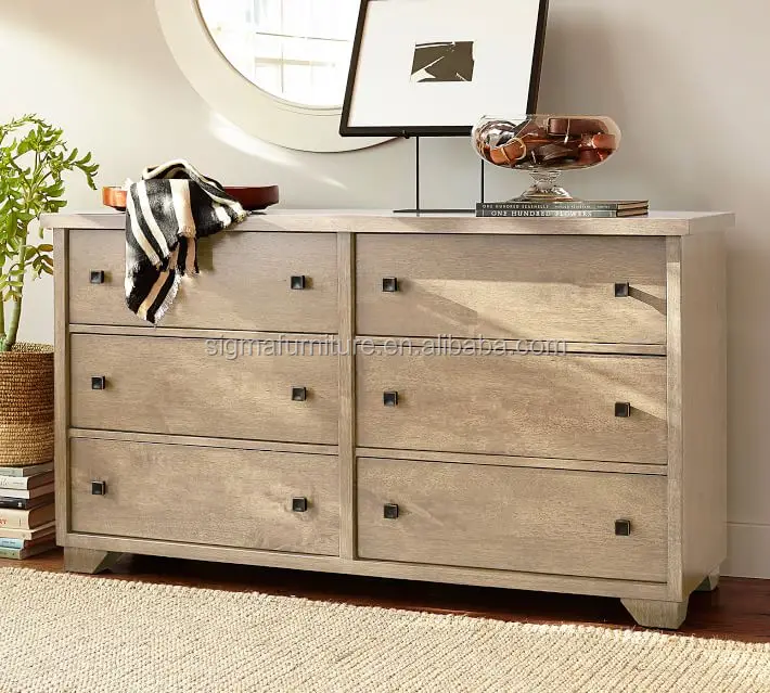 simple style high-quality indoor bedroom furniture wood frame 6-Drawer Wide Dresser