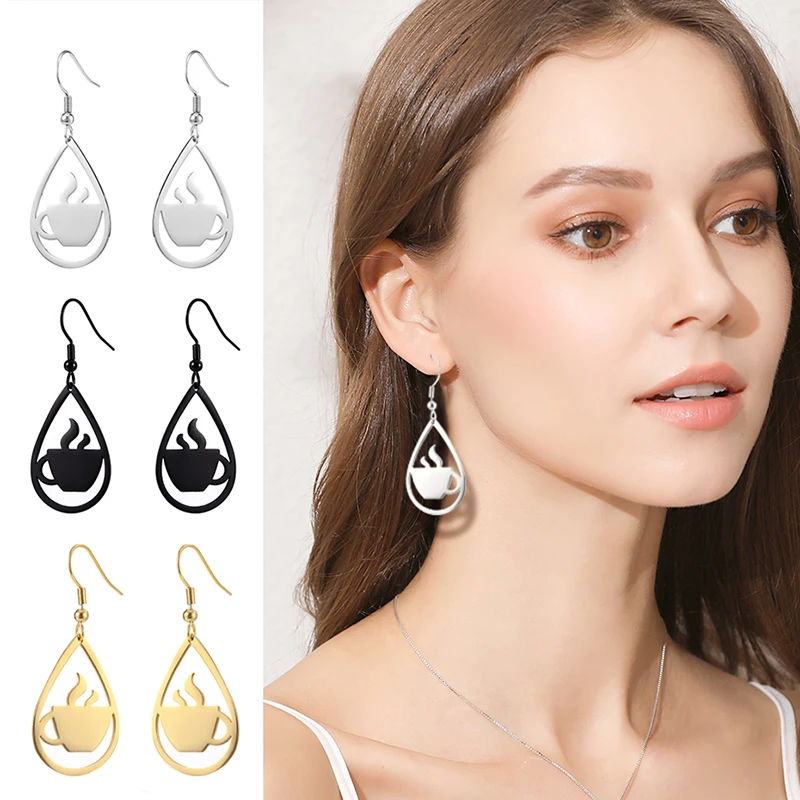 2021 New Arrival Fashion Coffee Cup Stainless Steel Earrings Waterdrop Pendant Jewelry for Women Gold Color Drop Dangle Earrings, Steel color, gold, black
2021 New Arrival Fashion Coffee Cup Stainless Steel Earrings Waterdrop Pendant Jewelry for Women Gold Color Drop Dangle Earrings, Steel color, gold, black