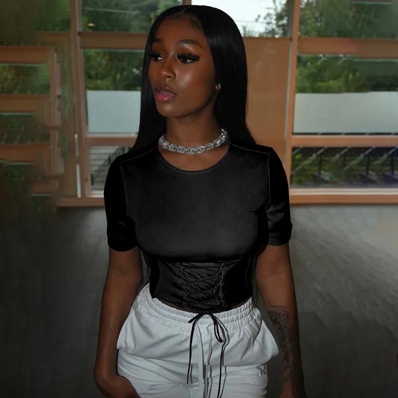 hot sale new designer tshirt white crop top shirt o neck short sleeve white black tie up corset t shirt womens tshirts blank
hot sale new designer tshirt white crop top shirt o neck short sleeve white black tie up corset t shirt womens tshirts blank
