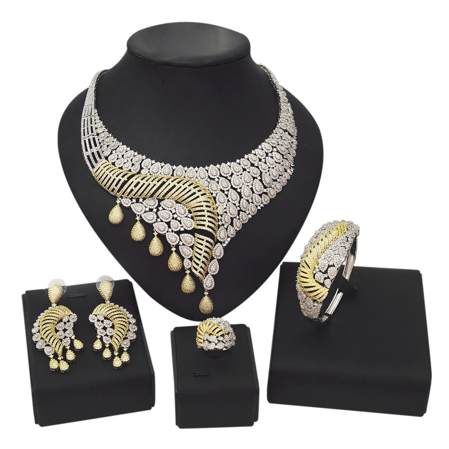 Yulaili 4PCS Cubic Zirconia Inlaid Collar Necklace Earrings Bangle Ring Wedding Jewelry Set Luxury Women bridal Jewelry sets
Yulaili 4PCS Cubic Zirconia Inlaid Collar Necklace Earrings Bangle Ring Wedding Jewelry Set Luxury Women bridal Jewelry sets
