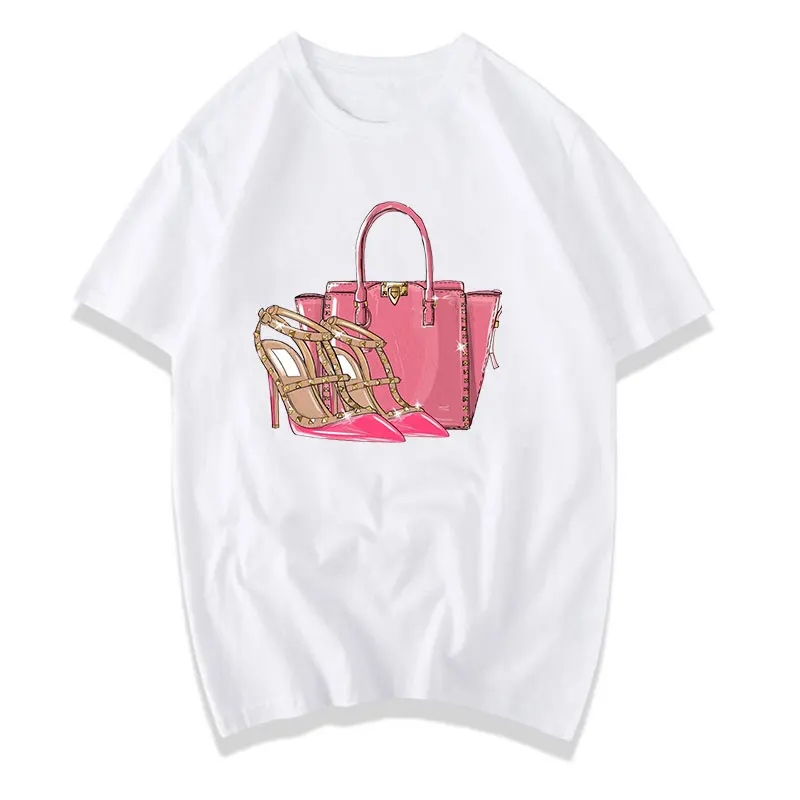 Women T-shirt 2020 Flower Perfume Printing Tshirt Lipstick Bag Brand Cotton T shirt