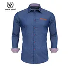 Drop Shipping Denim Long Sleeve Leather Pocket Mens Jeans Shirt Cotton