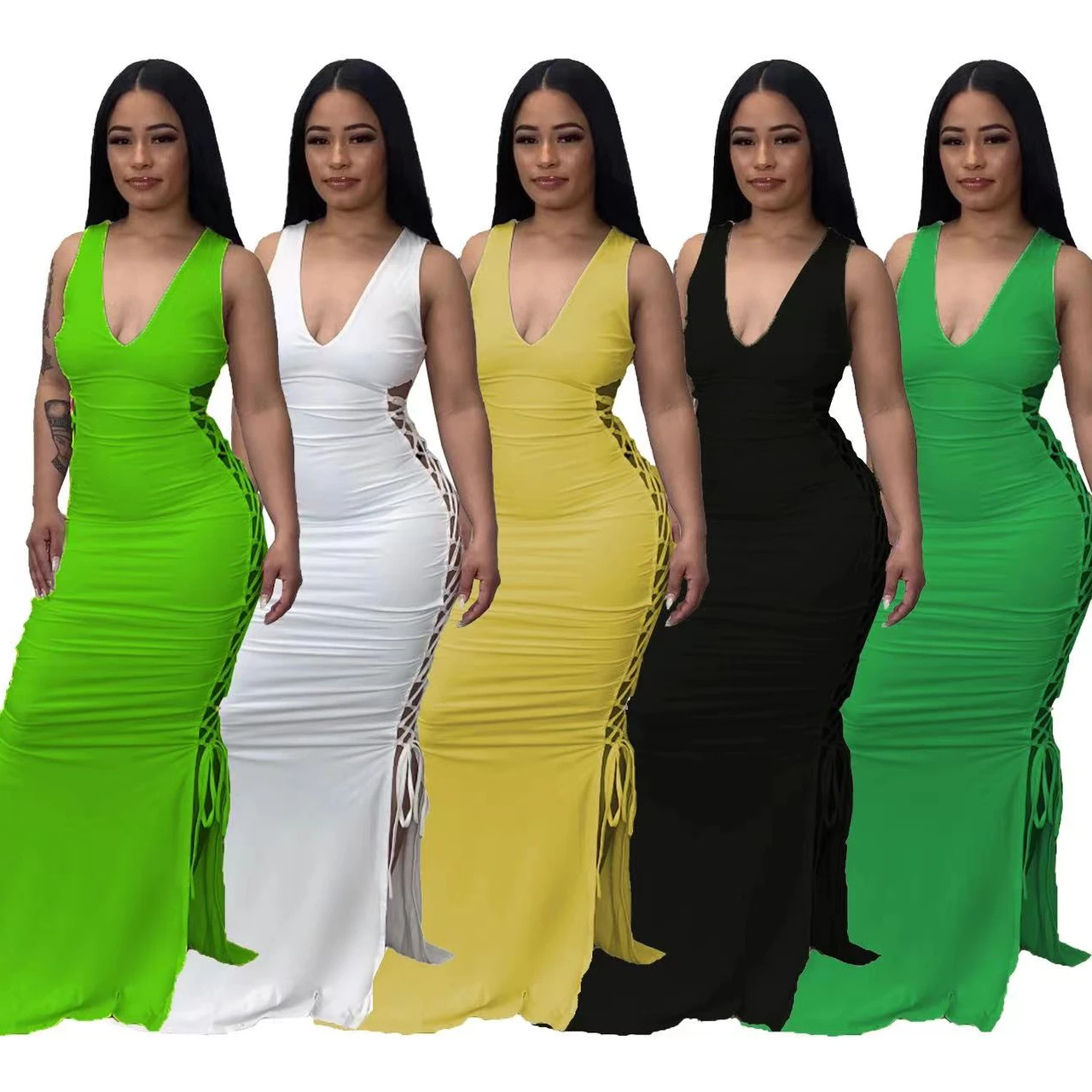 J&H 2022 new design side lace up maxi dress women summer sundresses sexy v neck slim fit tank top bodycon long dress party wear, Beige white
J&H 2022 new design side lace up maxi dress women summer sundresses sexy v neck slim fit tank top bodycon long dress party wear, Beige white