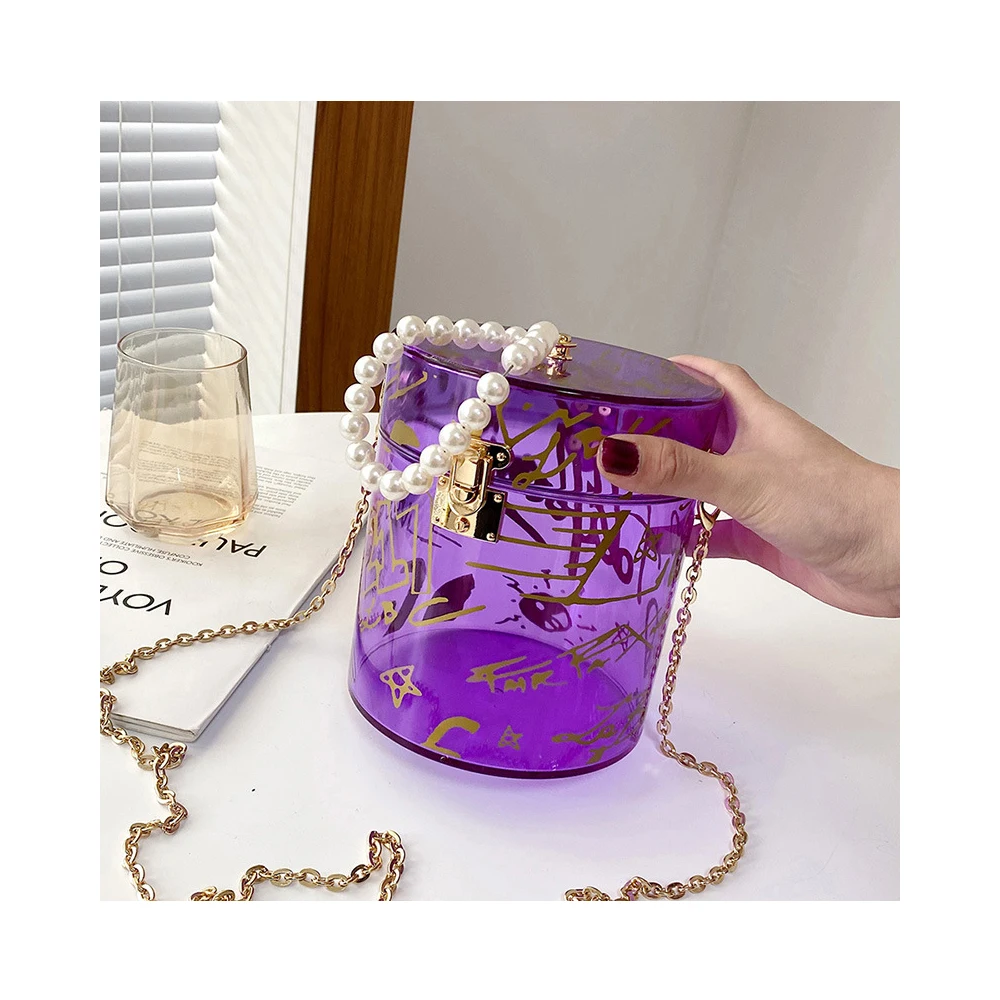 Acrylic bucket large cylinder purse luxury Pearl Handle Graffiti purses 2021 handbags for female, Customizable
Acrylic bucket large cylinder purse luxury Pearl Handle Graffiti purses 2021 handbags for female, Customizable