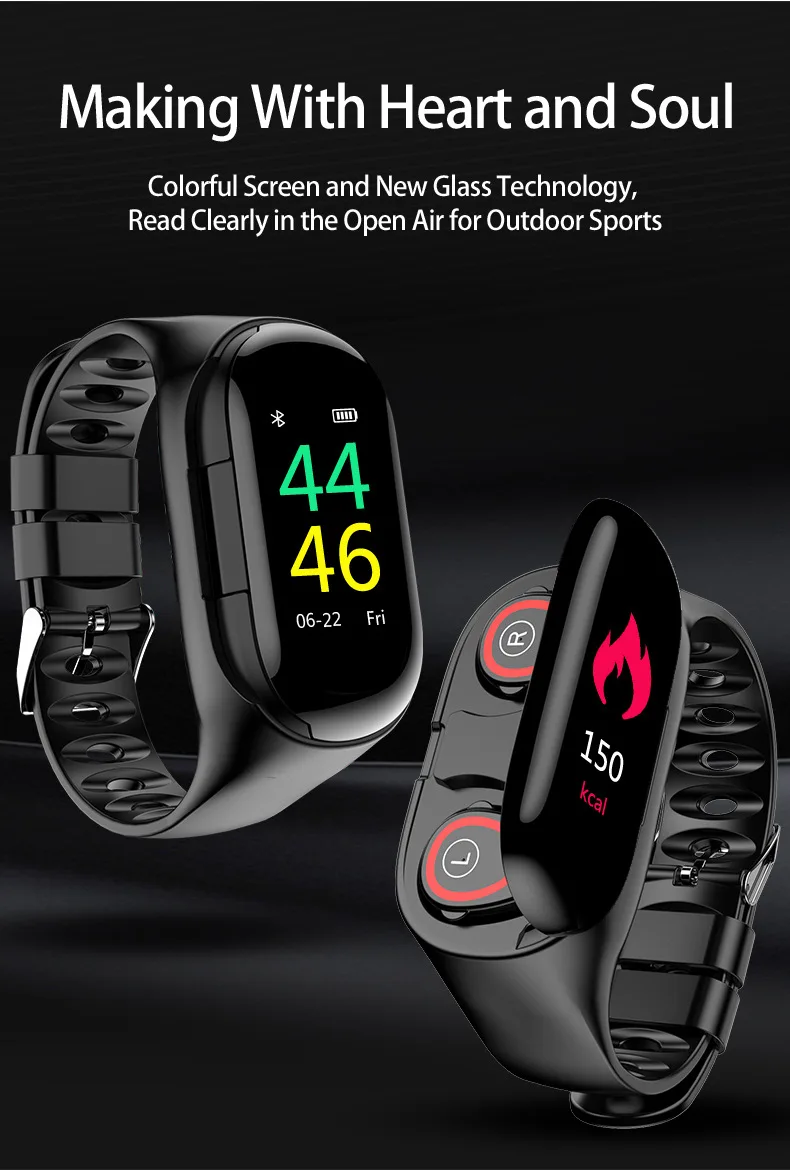 Tws Bluetooth 5.0 Earphone Wireless Wholesale With Smart Watch Daily Activity Minotoring Touch LED Screen Smart Wrist - ANKUX.COM