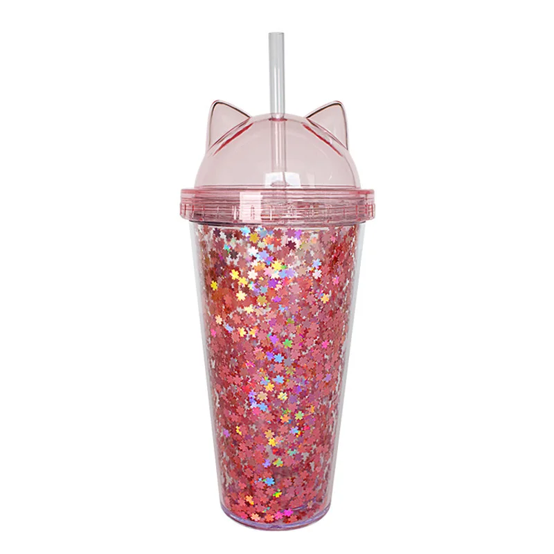 Factory wholesale cute cat ear cover 420ml double wall straw drinking cups glitter plastic cup with straw lid, As picture showing
Factory wholesale cute cat ear cover 420ml double wall straw drinking cups glitter plastic cup with straw lid, As picture showing