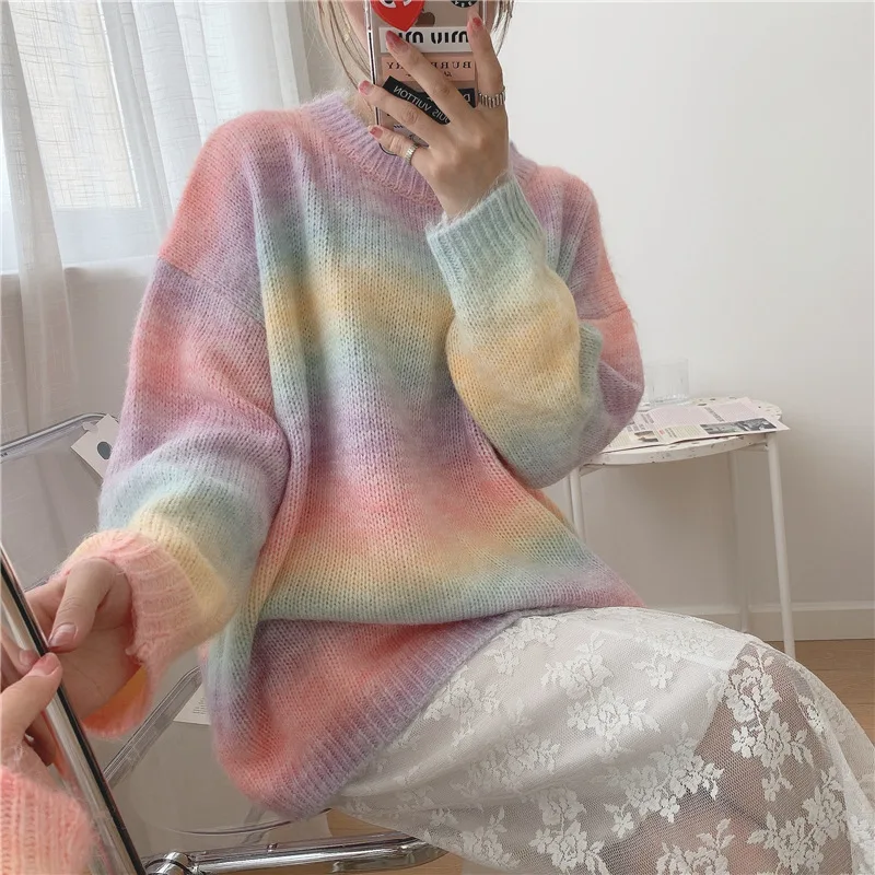 2020 Autumn And Winter New Korean Version Of The Rainbow Gradient Special Yarn Round Neck Loose Sweet Girl Pullover Sweater, Shown
2020 Autumn And Winter New Korean Version Of The Rainbow Gradient Special Yarn Round Neck Loose Sweet Girl Pullover Sweater, Shown
