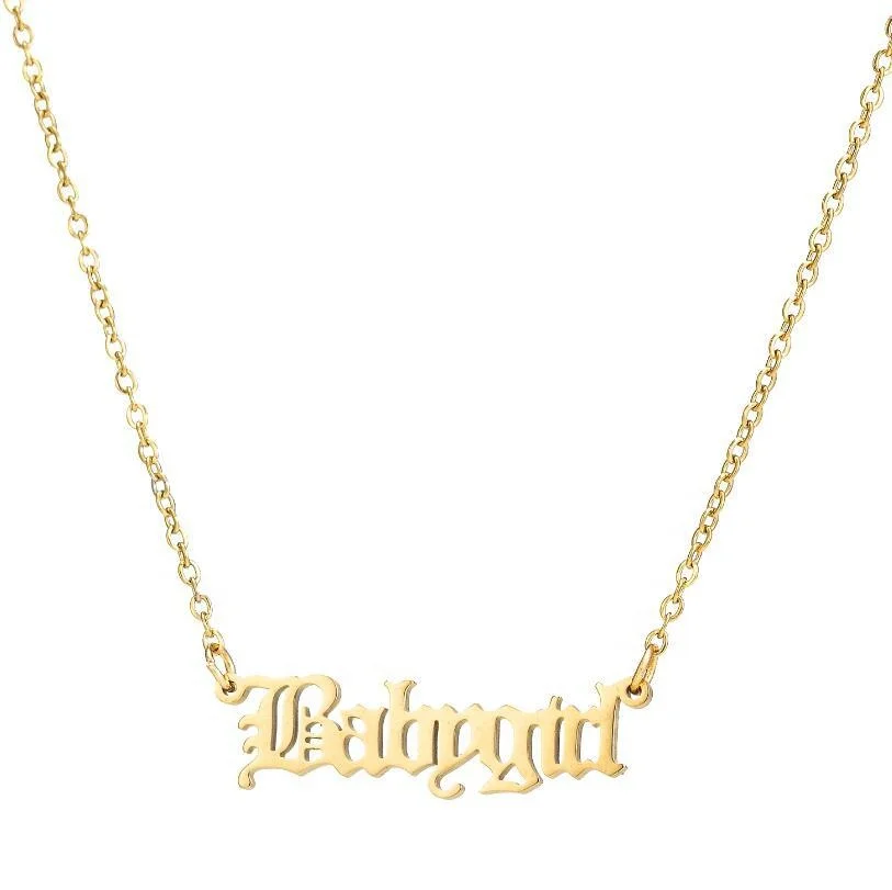Hip Hop Art Letter Stainless Steel Necklace Gothic Punk Gross babygirl angel Baby princess prince Pendant Gift, 2 colors
Hip Hop Art Letter Stainless Steel Necklace Gothic Punk Gross babygirl angel Baby princess prince Pendant Gift, 2 colors