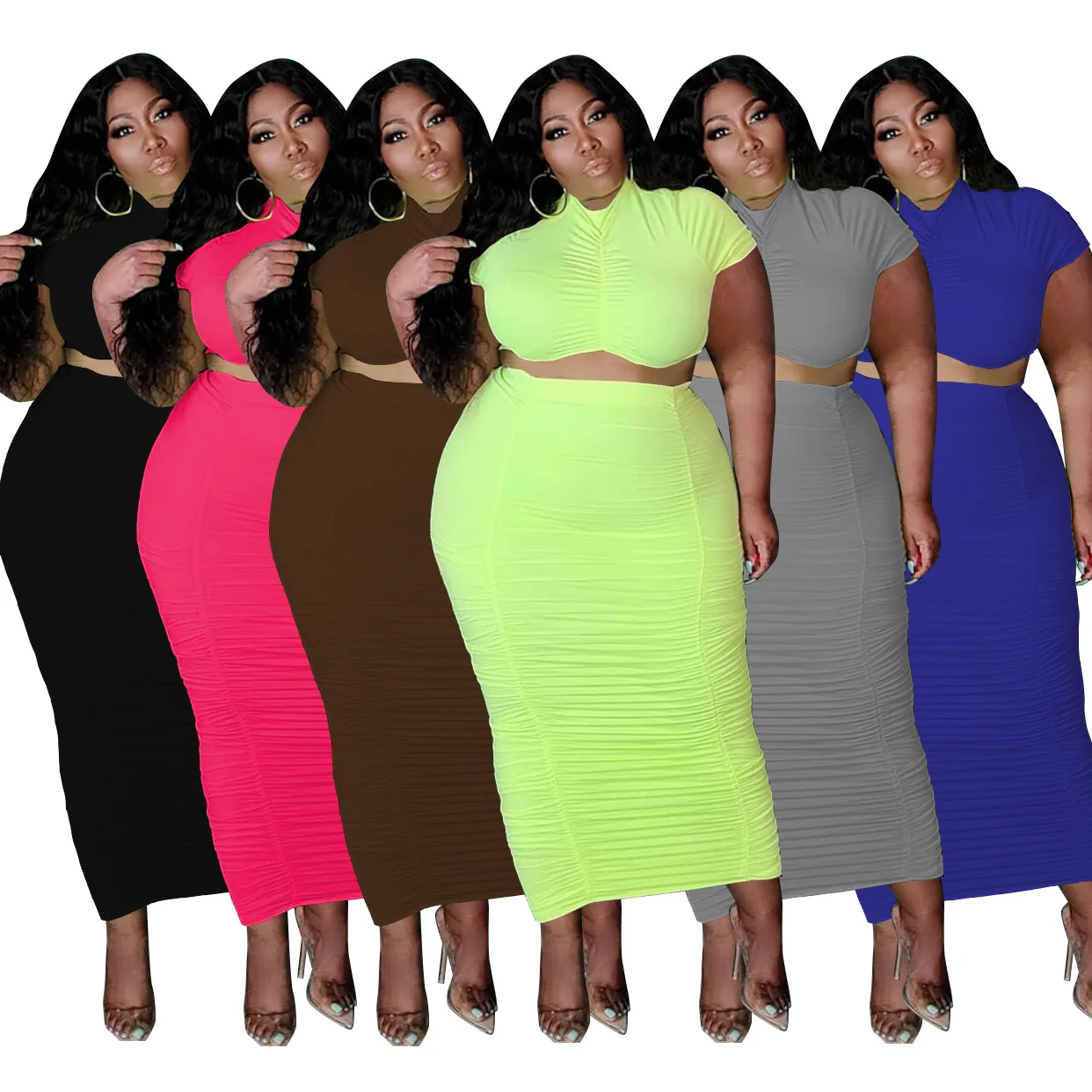 European American PLUS size women dress 6 color leisure solid short sleeve top and maxi skirt dress plus size 5XL two-piece sets
European American PLUS size women dress 6 color leisure solid short sleeve top and maxi skirt dress plus size 5XL two-piece sets