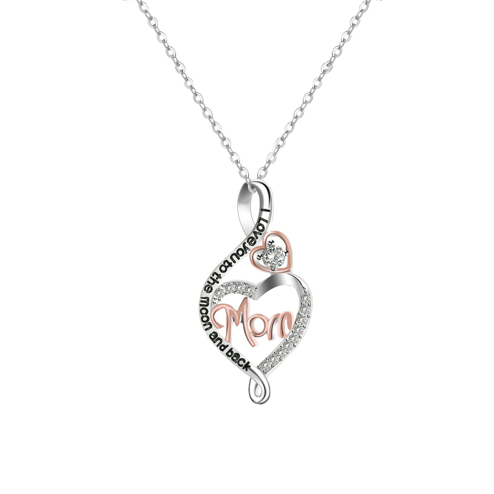 Diamond heart necklace letter mom holiday gift love pendant mother's day jewelry, 2 colors
Diamond heart necklace letter mom holiday gift love pendant mother's day jewelry, 2 colors