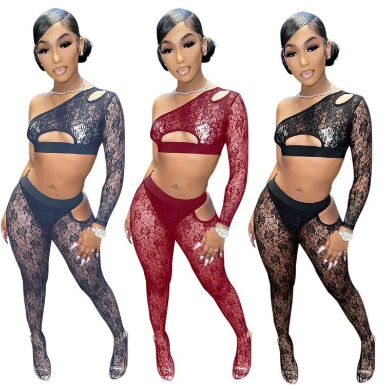 PEARL Solid Color One Sleeve Irregular Lace Fabric Women Clothing 2021 Sexy Pants Set Hollow Out 2 Piece Set Women Clothing
PEARL Solid Color One Sleeve Irregular Lace Fabric Women Clothing 2021 Sexy Pants Set Hollow Out 2 Piece Set Women Clothing
