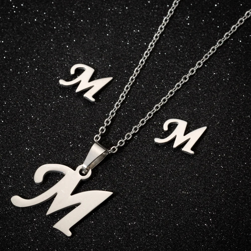 Fashion Gold Silver Plated Girls 26 Alphabet Letters Pendant Necklace Earring Set Stainless Steel Initial Jewelry For Women, Silver & gold color
Fashion Gold Silver Plated Girls 26 Alphabet Letters Pendant Necklace Earring Set Stainless Steel Initial Jewelry For Women, Silver & gold color