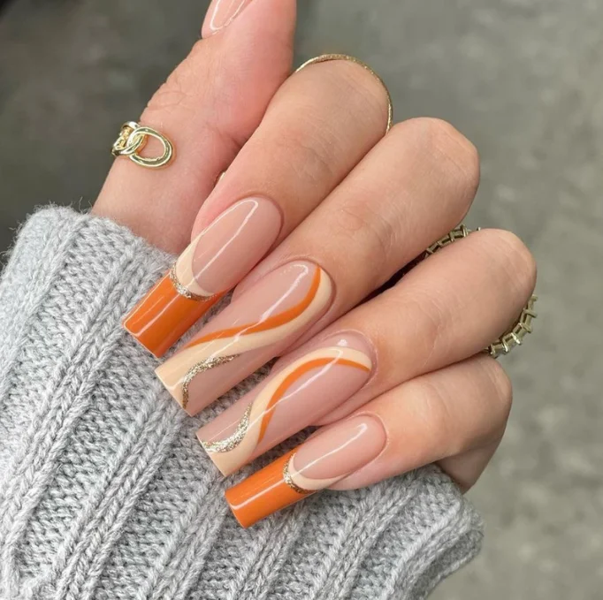 24Pcs Long ballet nail plate fashion rFrench wavy orange stripes Artificial Fingernails
24Pcs Long ballet nail plate fashion rFrench wavy orange stripes Artificial Fingernails