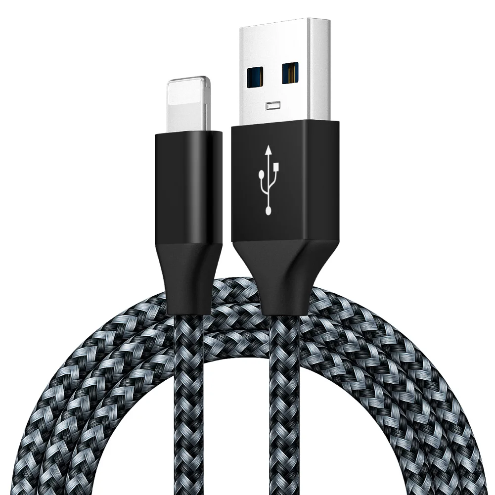 

Nylon braid Premium Usb Cable For Iphone 2.4A Fast Charging Usb Data Cable For Iphone Charger Cable For Iphone Charger, Black and white