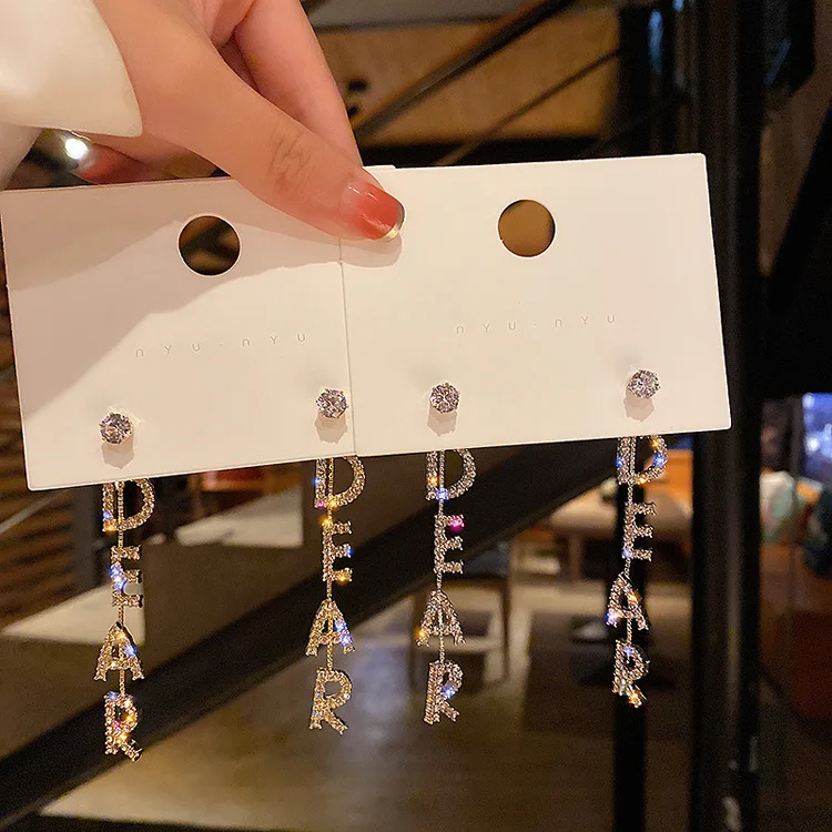 Valentines Bling Sparkle Rhinestone Crystal Custom Letters DEAR Drop Earrings 925 Sterling Silver Initial Letter Tassel Earrings
Valentines Bling Sparkle Rhinestone Crystal Custom Letters DEAR Drop Earrings 925 Sterling Silver Initial Letter Tassel Earrings