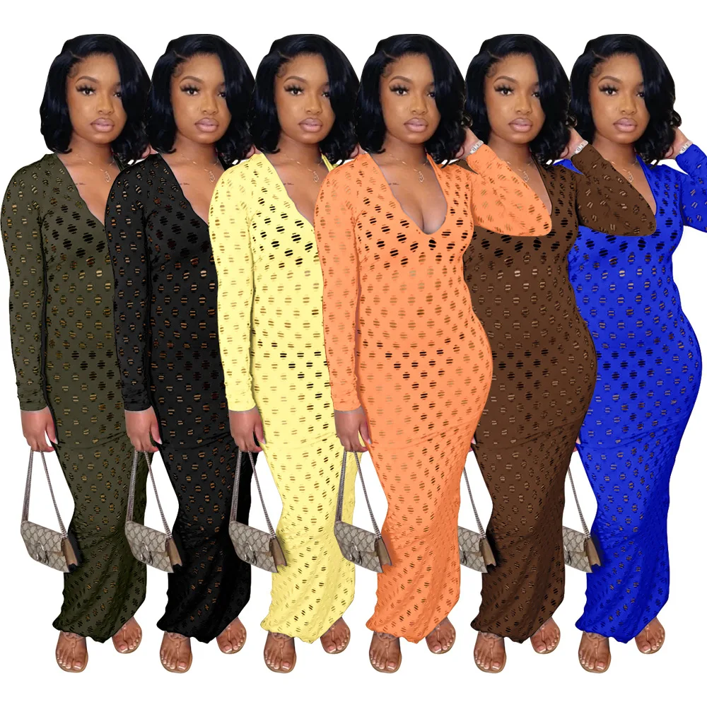 Women'S Sexy Hollow Out Long Dress Long Sleeve V Neck Bobycon Dress Nightclub Party Dresses
Women'S Sexy Hollow Out Long Dress Long Sleeve V Neck Bobycon Dress Nightclub Party Dresses