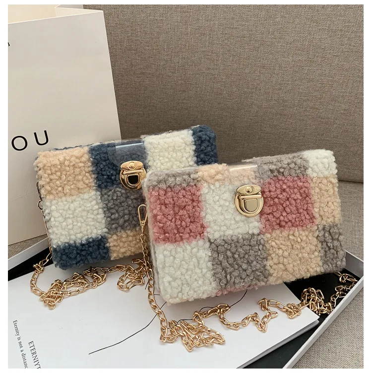 2021 Fashion Sheepskin Handbag Women Hand Bag With Chain Fur Purse Cute Plaid Handbags Messenger Bags, 2 colors
2021 Fashion Sheepskin Handbag Women Hand Bag With Chain Fur Purse Cute Plaid Handbags Messenger Bags, 2 colors