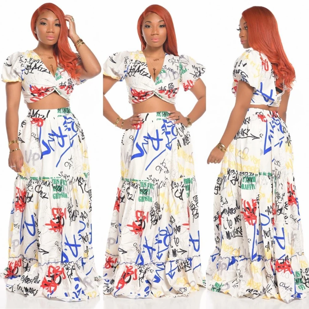 African Sexy Printed Matching Ladies Short Sleeve Crop Top High Waist Maxi Boho Long Dress Suit Two Piece Set For Women, Picture color
African Sexy Printed Matching Ladies Short Sleeve Crop Top High Waist Maxi Boho Long Dress Suit Two Piece Set For Women, Picture color