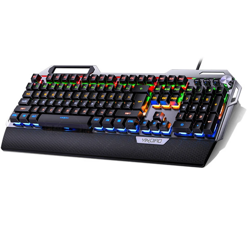 

New K100 real metal mechanical gaming keyboard with hand rest, mobile phone holder knob adjustment 104-key wired keyboard